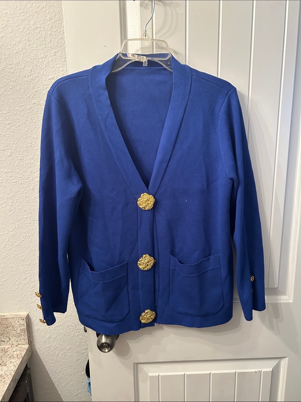 Royal Blue Cardigan with Gold Button Accents